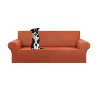 KEKUOU Lot de 1 housse de sofa 4 places extensible surdimensionnée (238,8 à 279,4 cm), avec base élastique - Pour enfants, animaux domestiques - Tissu jacquard à carreaux (taille XL, citrouille purée)