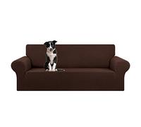 KEKUOU Lot de 1 Housse de Sofa 4 Places Extensible surdimensionnée (238,8 à 279,4 cm), avec Base élastique - pour Enfants, Animaux domestiques - Tissu Jacquard à Carreaux (Taille XL, Chocolat)