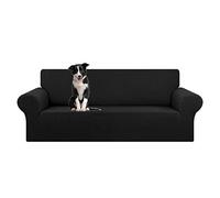 KEKUOU Lot de 1 Housse de Sofa 4 Places Extensible surdimensionnée (238,8 à 279,4 cm), avec Base élastique - pour Enfants, Animaux domestiques - Tissu Jacquard à Carreaux (Taille XL, Noir)