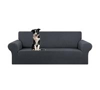 KEKUOU Lot de 1 Housse de Sofa 4 Places Extensible surdimensionnée, avec Base élastique - pour Enfants, Animaux domestiques - Tissu Jacquard à Carreaux, Taille XL, Anthracite, 239 à 279,4 cm