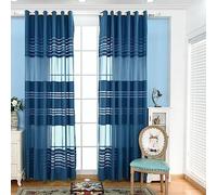 KEKUYA 2pcs Mode Rideau en Tulle Panneau Rideau Transparent Oeillets Draperies Souple Moderne pour Décoration de Maison Salon Cuisine Chambre - Rayures Bleues(L140 x H244cm)