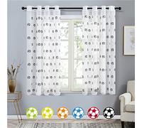 KEKUYA 2pcs Rideau en Tulle Panneau Rideau Transparent,Tulle avec Oeillets Transparent,Décoration de Maison Chambre Cuisine - (L132 x H138 cm) Football Noir et Blanc