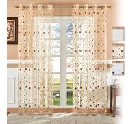 KEKUYA 2pcs Rideau en Tulle Panneau Rideau Transparent,Tulle avec Oeillets Transparent,Décoration de Maison Chambre Cuisine - (L140 x H240 cm) Ligne Marron