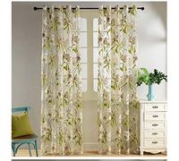KEKUYA 2pcs Rideau en Tulle Panneau Rideau Transparent,Tulle avec Oeillets Transparent,Décoration de Maison Chambre Cuisine - (L132 x H138cm) Fleur Verte