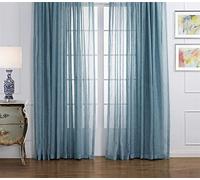 KEKUYA Lot de 2 Rideaux en Translucides Rideaux à Oeillets Décoratifs Rideau Tulle Modernes Décoration de Maison Salon,Chambre d'enfant,Chambre à Coucher,Lin Bleu (L229 x H260cm)