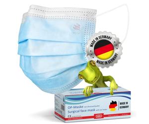 kela, 100x Masques bleu chirurgicaux Médical | Fabriqués en Allemagne | Conforme à DIN EN 14683 Type IIR | BFE >99,88% | 3 plis | Chirurgical jetable protecteur medical buccal et nasal