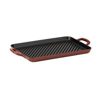 kela 11939 Plaque à Griller avec Poignées, en Fonte, Revêtement émaillé, Bonne Rétention de Chaleur, Adapté à l'induction, 35 x 25 cm, Rouge, Calido