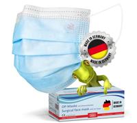 kela, 50x Masques bleu chirurgicaux Médical | Fabriqués en Allemagne | Conforme à DIN EN 14683 Type IIR | BFE >99,88% | 3 plis | Chirurgical jetable protecteur medical buccal et nasal
