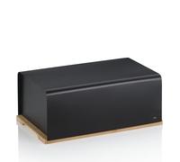kela Boîte à pain noire 38x23x16cm, support en bambou FSC comme planche à découper, boîte à pain en métal mat, KIRIL, boîte de rangement pour le pain