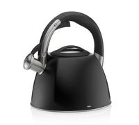 kela Bouilloire Vitus, Ø 22 cm, 2,4 L, acier inoxydable 18/10, noir mat, fond thermoplastique, poignée avec bouton intégré pour une ouverture sûre du couvercle verseur, 12079