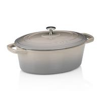 kela Bräter Gusseisen oval 4 Liter, Dutch Oven CALIDO, Induktion Gussbräter mit Deckel, Gusseisen Topf Brot backen, emailliert, hellgrau