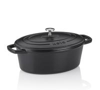 kela Bräter Gusseisen oval 4 Liter, Dutch Oven CALIDO, Induktion Gussbräter mit Deckel, Gusseisen Topf Brot backen, emailliert, schwarz