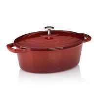 kela Bräter Gusseisen oval 4 Liter, Dutch Oven CALIDO, Induktion Gussbräter mit Deckel, Gusseisen Topf Brot backen, emailliert, rot