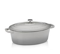 kela Cocotte en fonte ovale 6 litres, Dutch Oven CALIDO, Cuve en fonte à induction avec couvercle, émaillée, gris clair
