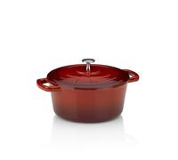 kela Bräter Gusseisen rund 3,8 Liter, Dutch Oven CALIDO, Induktion Gussbräter mit Deckel, Gusseisen Topf Brot backen, emailliert, rot