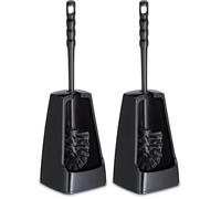 kela Brosse à WC avec réservoir Semi-Ouvert, 38 cm, Brosse pour Toilettes, Ensemble Brosse WC Levin, Noir (Lot de 2)