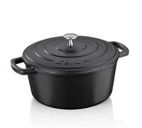 kela 12472 Cocotte en Fonte émaillée Ronde avec Couvercle, Bonne Conservation de la Chaleur, Compatible avec induction, 5 L, Noir, Calido