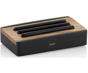 Kela Cube porte-savon sur pied noir-bois 23686