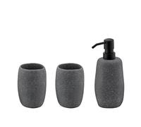 kela Ensemble de Salle de Bain 3 pièces RODA, Ciment, gobelet, Porte-brosses à Dents, Distributeur de Savon 200 ML, Aspect Pierre, Accessoires de Salle de Bain Gris
