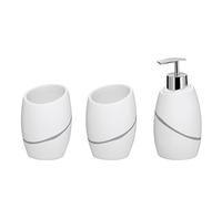 kela Ensemble de Salle de Bain 3 pièces Talus, Aspect Pierre Naturelle, gobelet, Porte-brosses à Dents, Distributeur de Savon 300 ML, Accessoires de Salle de Bain Blancs