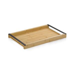 kela Grand Plateau de Service en Bambou 54 x 34,5 x 4,5 cm KIRIL, Plateau rectangulaire en Bois avec poignées métalliques, antidérapant