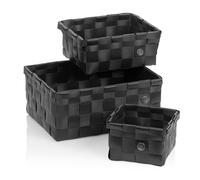 kela Lot de 3 paniers de Rangement Neo, paniers en Plastique recyclé, Panier d'étagère Lavable, boîte de Rangement empilable, Noir