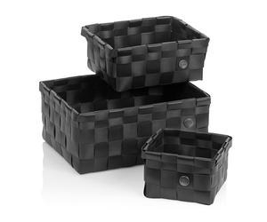 kela Lot de 3 paniers de Rangement Neo, paniers en Plastique recyclé, Panier d'étagère Lavable, boîte de Rangement empilable, Noir