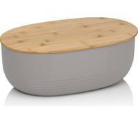 Kela Namur boîte à pain ovale en plastique avec couvercle en bambou, 37,5x23x14 cm, gris clair