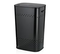 kela Siège-panier à linge avec couvercle, collecteur de linge avec bonne circulation d'air, bac à linge 39,5 x 29,5 x 57,5 cm, MALAGA, panier métallique noir