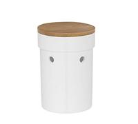 Kela Pot à Oignon en Céramique, Couvercle Bambou, Salena, Hauteur 21 cm, 12067, Blanc/Bois