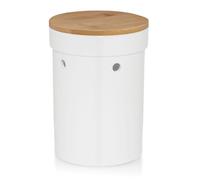 Kela Pot à Oignon en Céramique, Couvercle Bambou, Salena, Hauteur 21 cm, 12067, Blanc/Bois