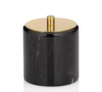 kela Rangement en marbre Ø 9,5 cm LIRON, organiseur de salle de bain pour cotons démaquillants - bâtonnets, distributeur de cotons démaquillants, accessoires de coiffeuse, noir et or