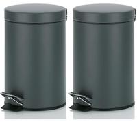 kela Seau à cosmétique gris 3l, poubelle à pédale en métal pour la salle de bain, poubelle de salle de bain avec seau intérieur et anse, MONACO, gris foncé mat (Lot de 2)