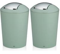 kela Seau à couvercle basculant vert, seau à cosmétique 5l avec couvercle basculant, plastique, MARTA, poubelle salle de bains vert jade mat (Lot de 2)