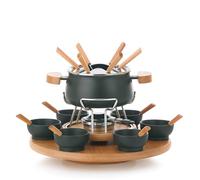kela Set à fondue à la viande 23 pièces, set à fondue pour 6 personnes NATURA, fondue avec plateau en bois pivotant, fourchettes, petits bols, support de fourchette, support de pâte combustible
