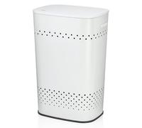 kela Siège-panier à linge avec couvercle, collecteur de linge avec bonne circulation de l'air, bac à linge 39,5 x 29,5 x 57,5 cm, MALAGA, panier métallique blanc