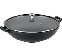 kela Wok en fonte avec couvercle en verre 36 cm CALIDO, Poêle à wok à induction, Poêle à wok avec couvercle, émaillée, noire
