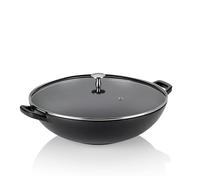 kela Wok en fonte avec couvercle en verre 36 cm CALIDO, Poêle à wok à induction, Poêle à wok avec couvercle, émaillée, noire