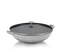 kela Wok en fonte avec couvercle en verre 36 cm CALIDO, Poêle à wok à induction, Poêle à wok avec couvercle, émaillée, grise