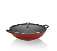 kela Wok en fonte avec couvercle en verre 36 cm CALIDO, Wok à induction, poêle à wok avec couvercle, émaillé, rouge