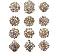 Keland 12 pcs Mix Broche Cristal Fleur Collier Broche Corsage Bouquet Décor en Gros Lot DIY Branche Or