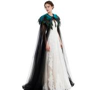 keland Cape Tulle Noir avec Châle à Col de Plumes Déguisement Maléfique Halloween (Bleu acide)