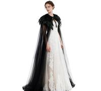 keland Cape Tulle Noir avec Châle à Col de Plumes Déguisement Maléfique Halloween (Noir)