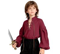 keland Chemise Médiévale Enfant Chemise Renaissance Chemise Jacobite (Rouge, 12-14 Ans)