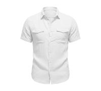 Kelandoom Chemise Homme Manches Courtes Col Mao Oversize Ete Short Tee Shirt Haut Blanc Polos pour Hommes À Longues Fitness Sport en Cours Serré Gym T-Shirts Tenue Militaire (Blanc,S)