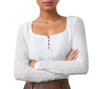 Kelandoom Chemisier Dirndl pour Femme,Hohololo Traditionnel La Fête De Bière Blouse Doux Chic Top Ménage Blanc Col Victoria Dentelle Blanche en V Manches Courtes Sexy Fête (Blanc,M)