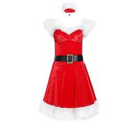 Kelandoom Costume De Mère Noël Déguisement De Père Noël Femme Robe Père Noël Père Costume Mere Noel En Velours Sous-Vêtements Cadeau De Noël Robe De Cocktail Vintage