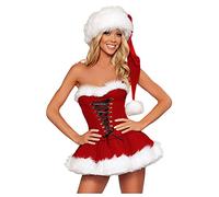 Kelandoom Costume De Mère Noël Déguisement Lutins Lingerie De Noël Robe De Nuit Costume Père Noel Adulte Sexy Tenue Scintillante Robes De Noël Rétro Imprimées Pour Femmes
