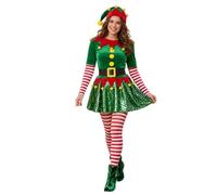 Kelandoom Costume Elfe Assistant Du Père Noël,Robe Noël Ado De Mere Déguisement Noel Ensemble Costumes D'Elfe Tenue Professionnelle Grande Taille Christmas Spectacle Cosplay (A2-Vert,XL)