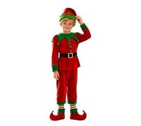 Kelandoom Costume Lutin Fille Robe Pull Noel D'Elfe De Noël Déguisement Mère pour Chapeau en Écharpe Ensemble Tenue Classiques Short Enfants Âgés 18 Mois À 6 Ans